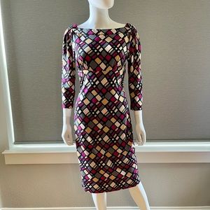 Diane von Furstenberg Soffler Midi Dress, Pink/Gray/Black/Cream, Size 8